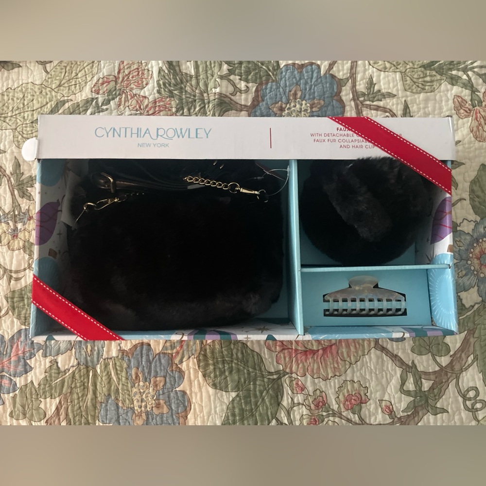 NWT CYNTHIA ROWLEY FAUX FUR MINI TOTE SET IN BLACK